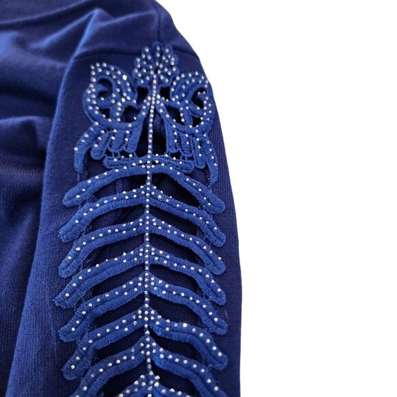Alessa W Collection Decorative Cut Out Long Sleeve Blue Sweater Size 12 - Picture 2 of 12